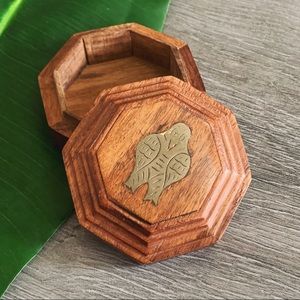 Vintage Boho Decor Wooden Brass Bird Trinket Box